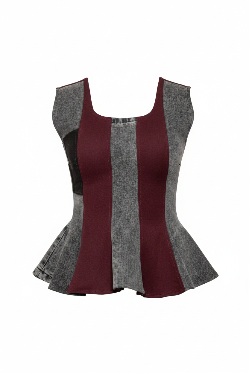 Blusa vinotinto denim fondo blanco